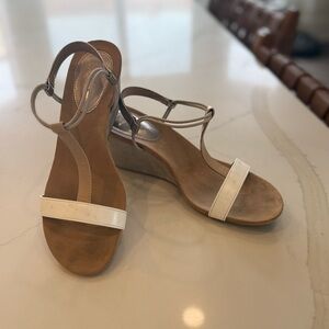 Style & Co. White and Tan Wedge Sandals